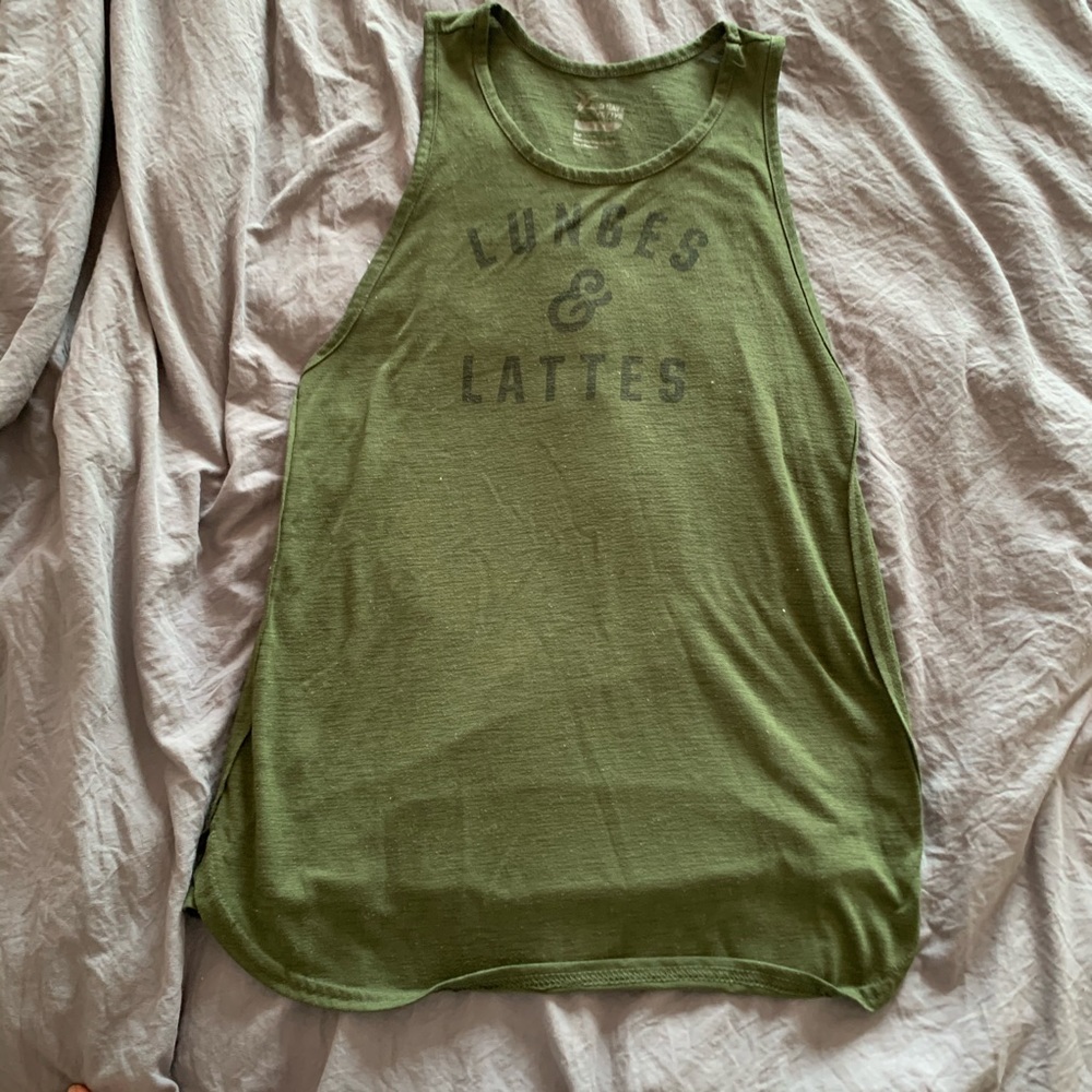 Lunges and Lattes army green workout muscle tank